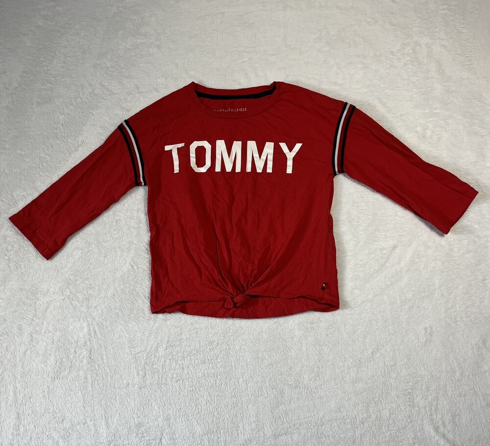 Tommy Hilfiger Shirt Girl’s Size M Tie Front Red Long Sleeve